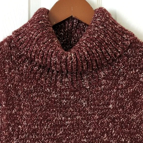 Anthropologie Marled Knit Sleeveless Side Slit Turtleneck Sweater Tunic Burgundy