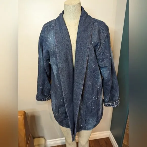 Anthropologie Pilcro Quilted Denim Kimono Jacket, Size L   oversized  Sz 16 NWOT