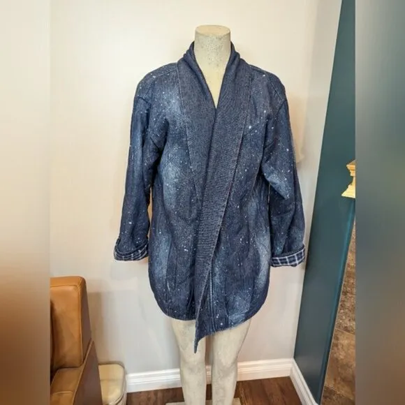 Anthropologie Pilcro Quilted Denim Kimono Jacket, Size L   oversized  Sz 16 NWOT