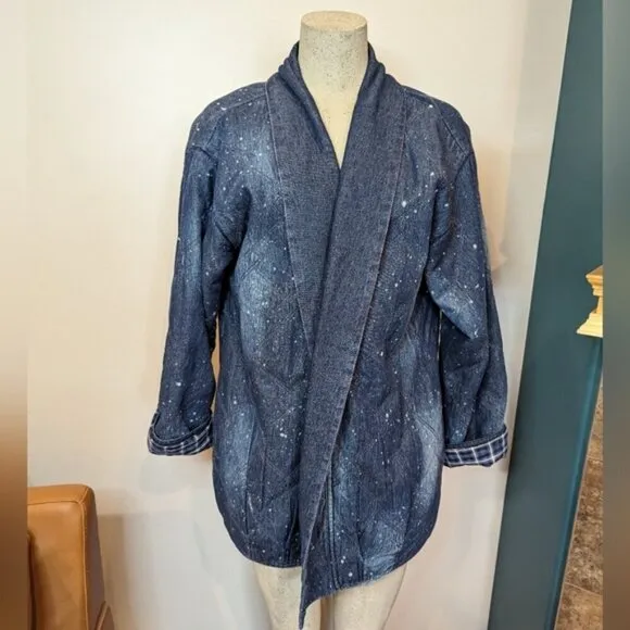 Anthropologie Pilcro Quilted Denim Kimono Jacket, Size L   oversized  Sz 16 NWOT