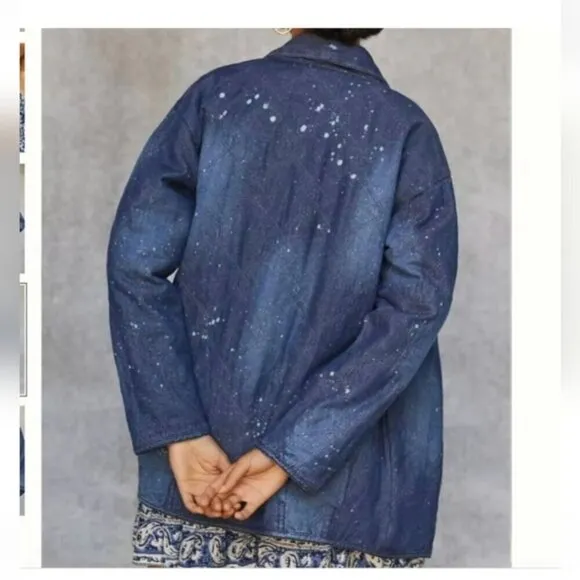 Anthropologie Pilcro Quilted Denim Kimono Jacket, Size L   oversized  Sz 16 NWOT