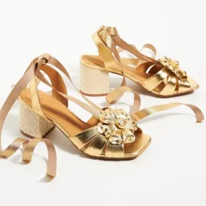 Anthropologie Katerina Heeled Sandals - gold
