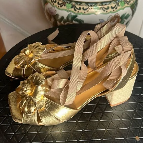 Anthropologie Katerina Heeled Sandals - gold