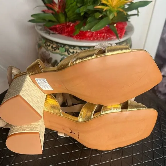 Anthropologie Katerina Heeled Sandals - gold
