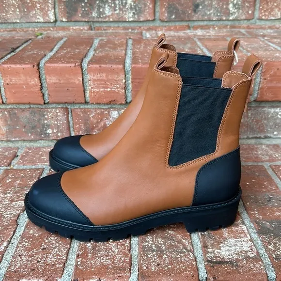 Antonio Melani Dalton Gore Detailed Weather Resistant Leather Lug Sole Boots 10