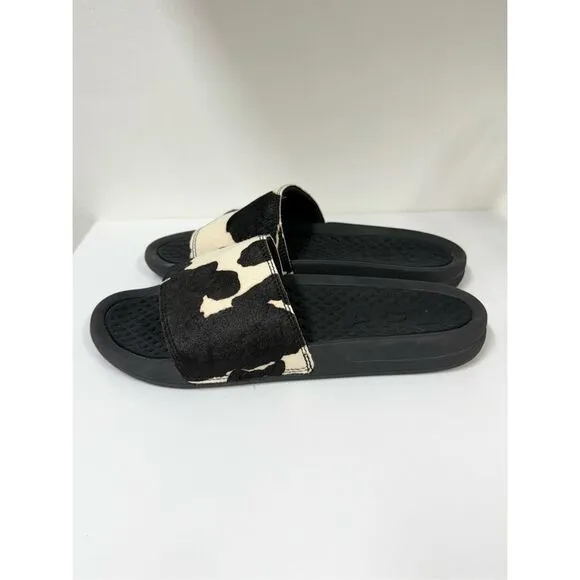 APL Men's Black White Cow Print Calf Hair Iconic Slides Size 8 Women's 9.5