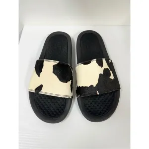 APL Men's Black White Cow Print Calf Hair Iconic Slides Size 8 Women's 9.5