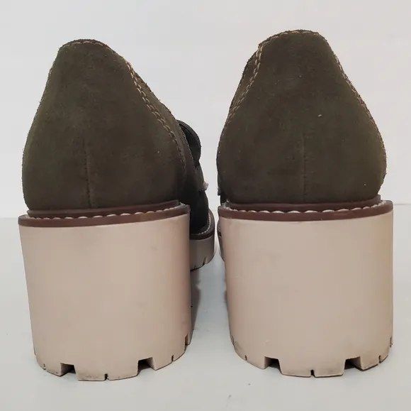 Aqua College Diana Olive suede leather lug sole platform loafers 7