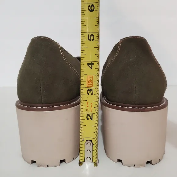 Aqua College Diana Olive suede leather lug sole platform loafers 7