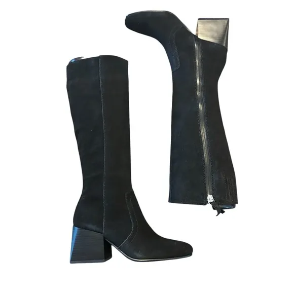 Aqua college Tori Black Waterproof Suede Square Toe Knee High Boots NEW Size 8.5