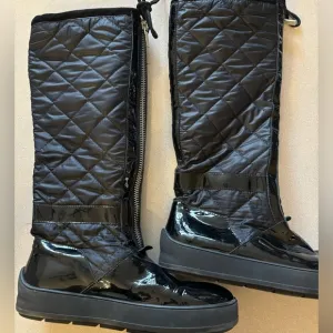Aquatalia Black Quilted Patent Puffer Boots