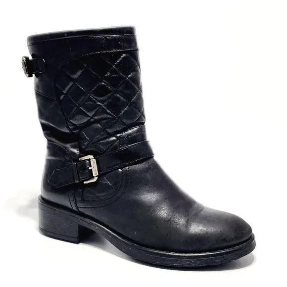 Aquatalia by Marvin K Sweetie Black Quilted Leather Moto Boots Size Women's 9 M