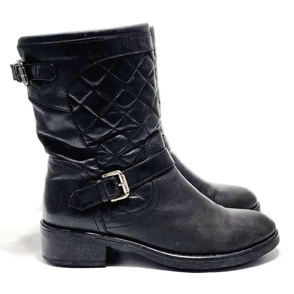 Aquatalia by Marvin K Sweetie Black Quilted Leather Moto Boots Size Women's 9 M