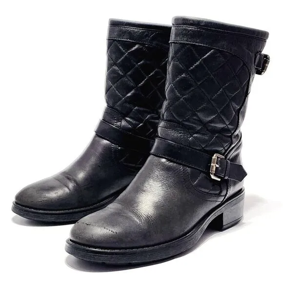 Aquatalia by Marvin K Sweetie Black Quilted Leather Moto Boots Size Women's 9 M