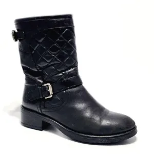 Aquatalia by Marvin K Sweetie Black Quilted Leather Moto Boots Size Women's 9 M