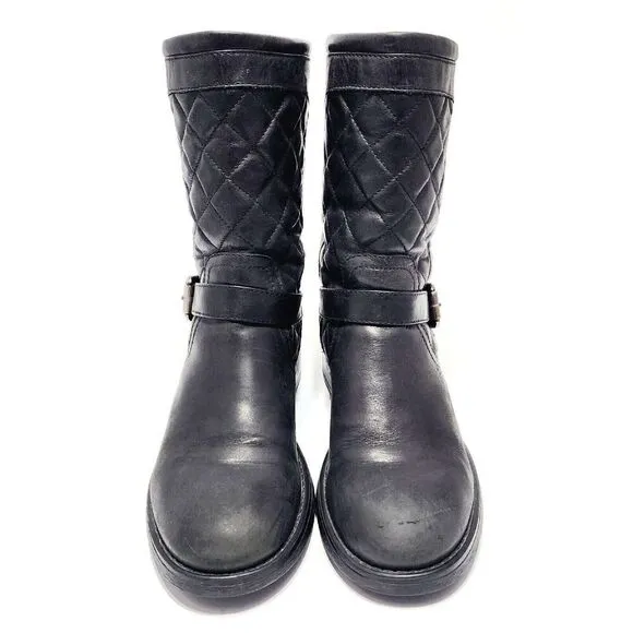 Aquatalia by Marvin K Sweetie Black Quilted Leather Moto Boots Size Women's 9 M