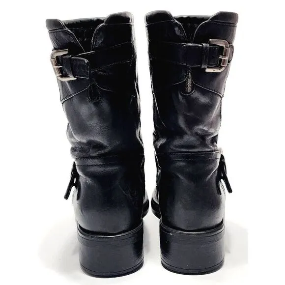 Aquatalia by Marvin K Sweetie Black Quilted Leather Moto Boots Size Women's 9 M