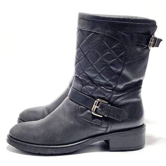 Aquatalia by Marvin K Sweetie Black Quilted Leather Moto Boots Size Women's 9 M