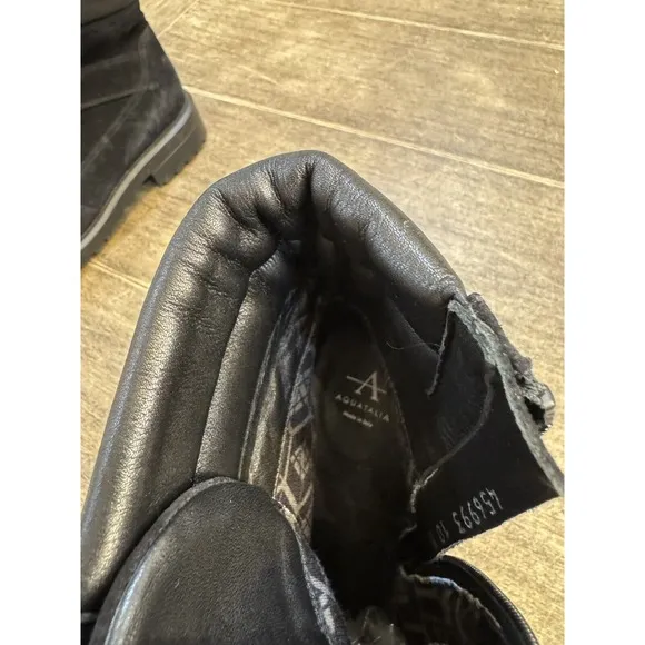 Aquatalia Combat Suede Leather Ankle Flat Weatherproof Lene Boots Size 10 Black