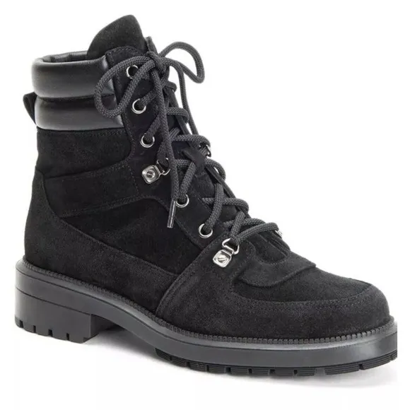 Aquatalia Combat Suede Leather Ankle Flat Weatherproof Lene Boots Size 10 Black