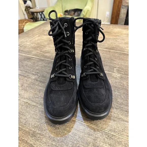 Aquatalia Combat Suede Leather Ankle Flat Weatherproof Lene Boots Size 10 Black