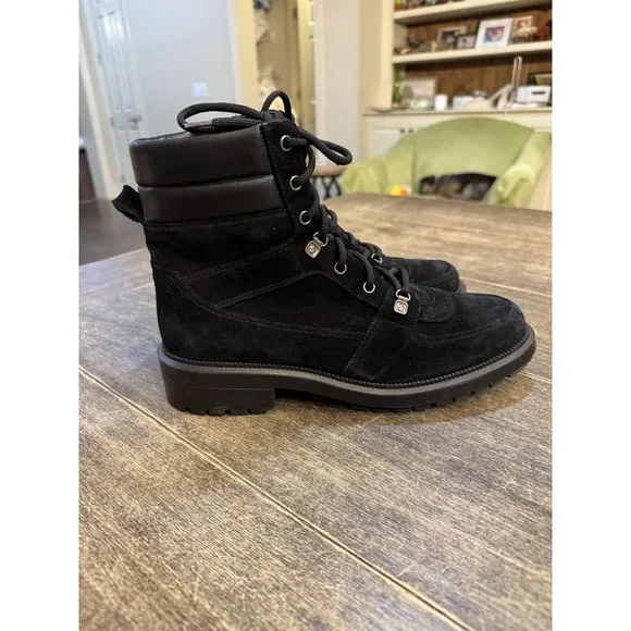 Aquatalia Combat Suede Leather Ankle Flat Weatherproof Lene Boots Size 10 Black