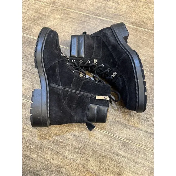 Aquatalia Combat Suede Leather Ankle Flat Weatherproof Lene Boots Size 10 Black