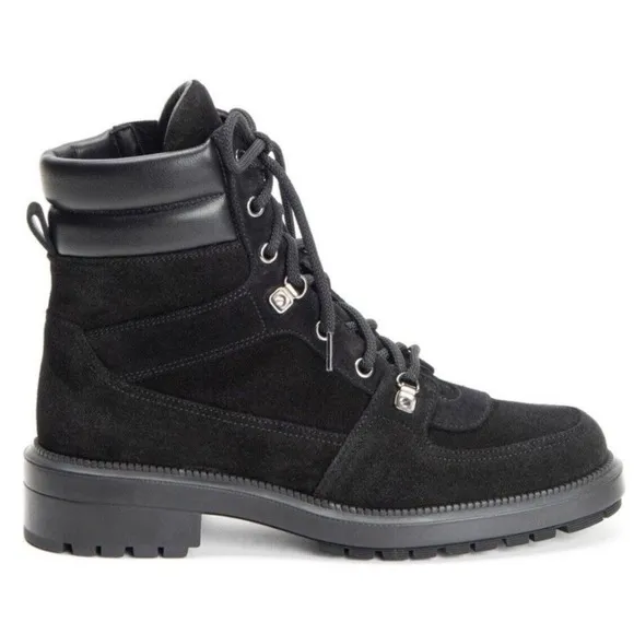 Aquatalia Combat Suede Leather Ankle Flat Weatherproof Lene Boots Size 10 Black