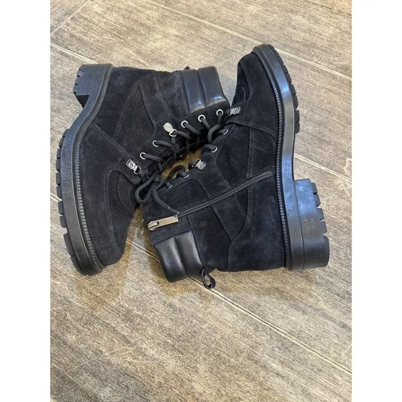 Aquatalia Combat Suede Leather Ankle Flat Weatherproof Lene Boots Size 10 Black