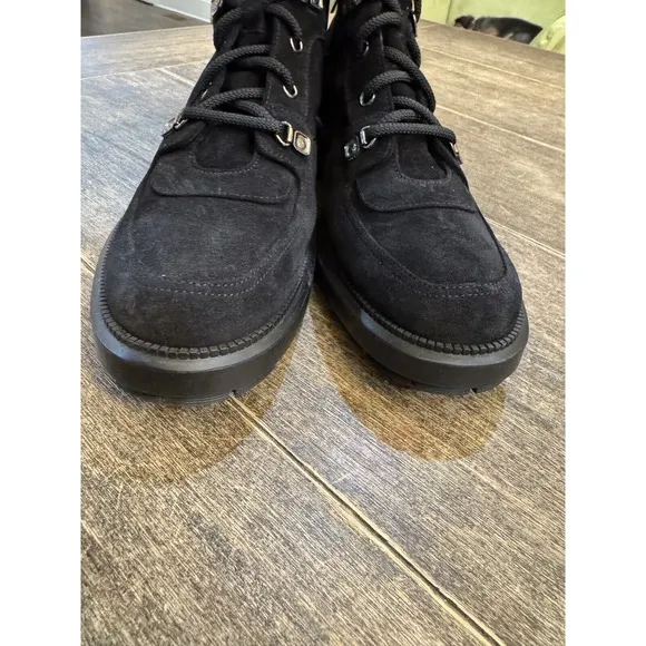 Aquatalia Combat Suede Leather Ankle Flat Weatherproof Lene Boots Size 10 Black