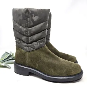 AQUATALIA Lori Waterproof Boots Olive Green Suede | Camo Nylon Size 8