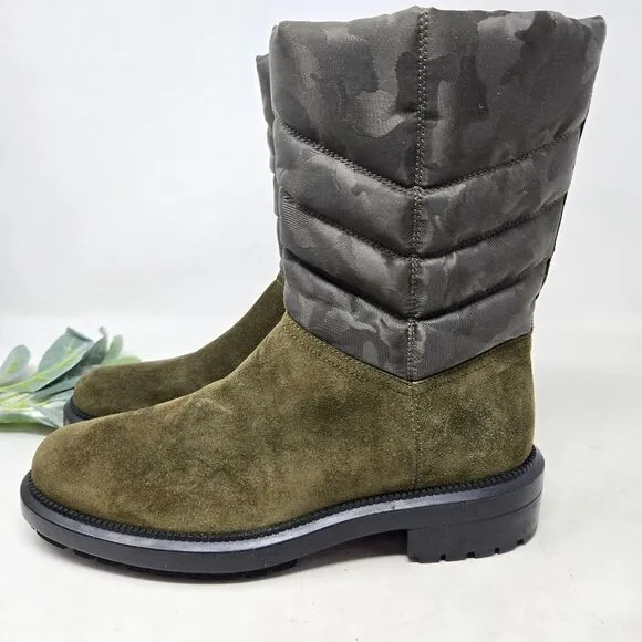 AQUATALIA Lori Waterproof Boots Olive Green Suede | Camo Nylon Size 8