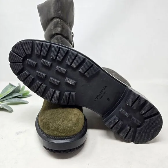 AQUATALIA Lori Waterproof Boots Olive Green Suede | Camo Nylon Size 8