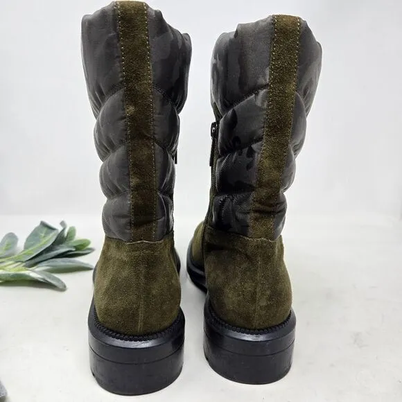AQUATALIA Lori Waterproof Boots Olive Green Suede | Camo Nylon Size 8