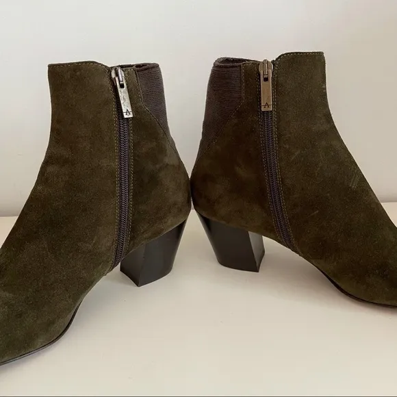 Aquatalia Suede Stacked Heel Ankle Boots / Booties