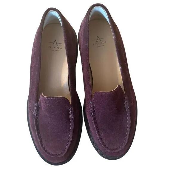 Aquatalia Hayley Water Resistant Suede Platform Lug Sole Loafers Size 8