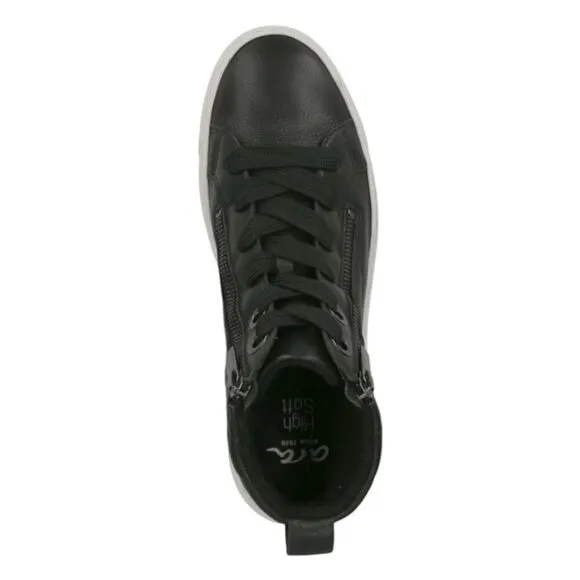 Ara Callan High-Top Sneaker Black Leather Lace-Up Padded Insole 6.5
