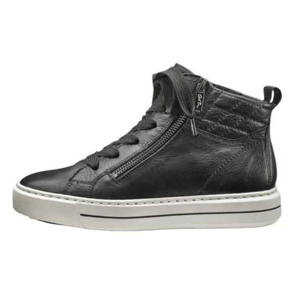 Ara Callan High-Top Sneaker Black Leather Lace-Up Padded Insole 6.5