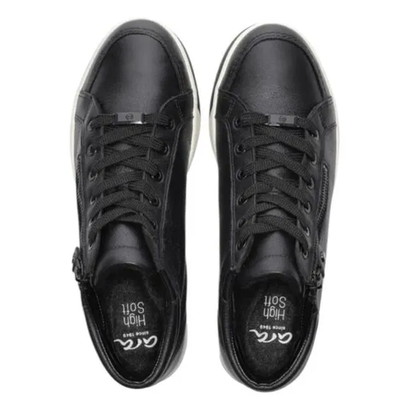 Ara Callan High-Top Sneaker Black Leather Lace-Up Padded Insole 6.5