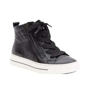 Ara Callan High-Top Sneaker Black Leather Lace-Up Padded Insole 6.5