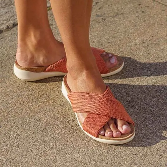 ARCOPEDICO Women’s Pantanal H79 Knit Slides in the Size 40/9 US in Brick Color