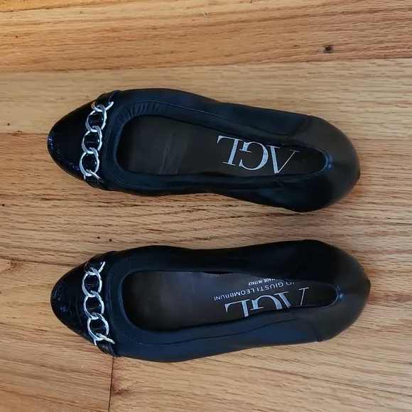 Attilio Giusti Leombruni Black Leather Chain Link Ballet Flats E.U. 37, …