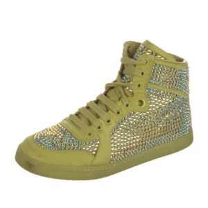 AUTH GUCCI Sneakers High Top Swarovski Crystals Leather Lime RARE 36.5 EU 6.5 US