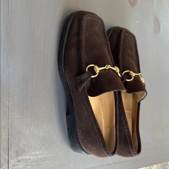 Authentic Gucci Brown Suede Horse-bit Loafers - US Size 7