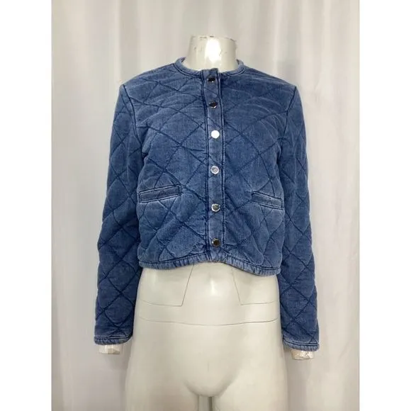 Ba&amp;Sh Gibus Quilted Denim Jacket in Blue Cotton