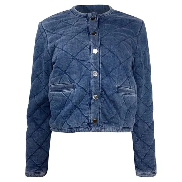 Ba&amp;Sh Gibus Quilted Denim Jacket in Blue Cotton