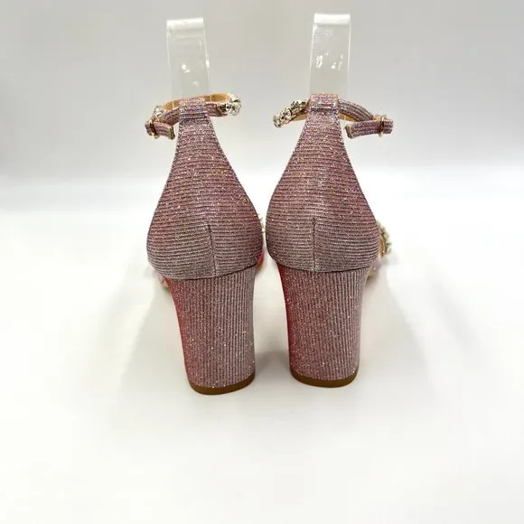 Badgley Mischka Women Rose Harriet Block Heel Open Toe Dress Sandal Heels 7.5