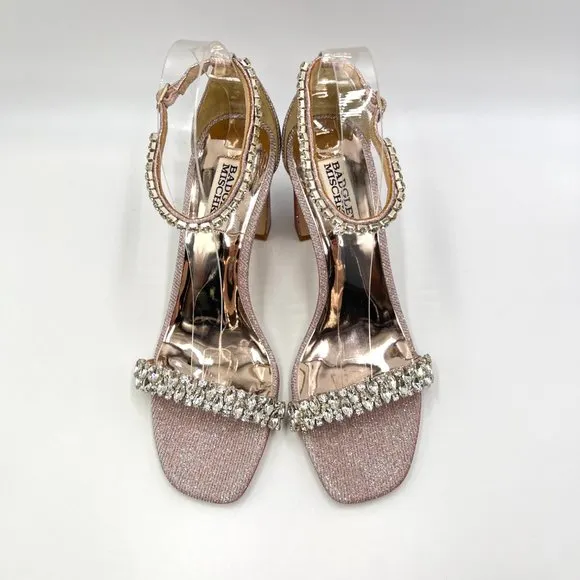 Badgley Mischka Women Rose Harriet Block Heel Open Toe Dress Sandal Heels 7.5