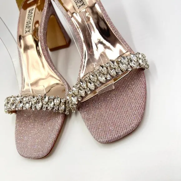 Badgley Mischka Women Rose Harriet Block Heel Open Toe Dress Sandal Heels 7.5