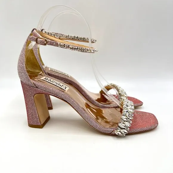 Badgley Mischka Women Rose Harriet Block Heel Open Toe Dress Sandal Heels 7.5